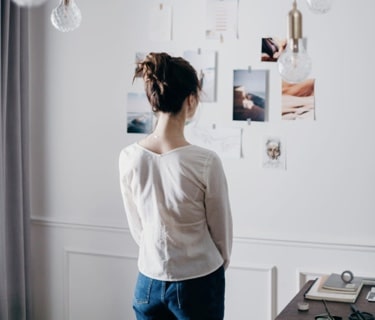 woman looking at photos